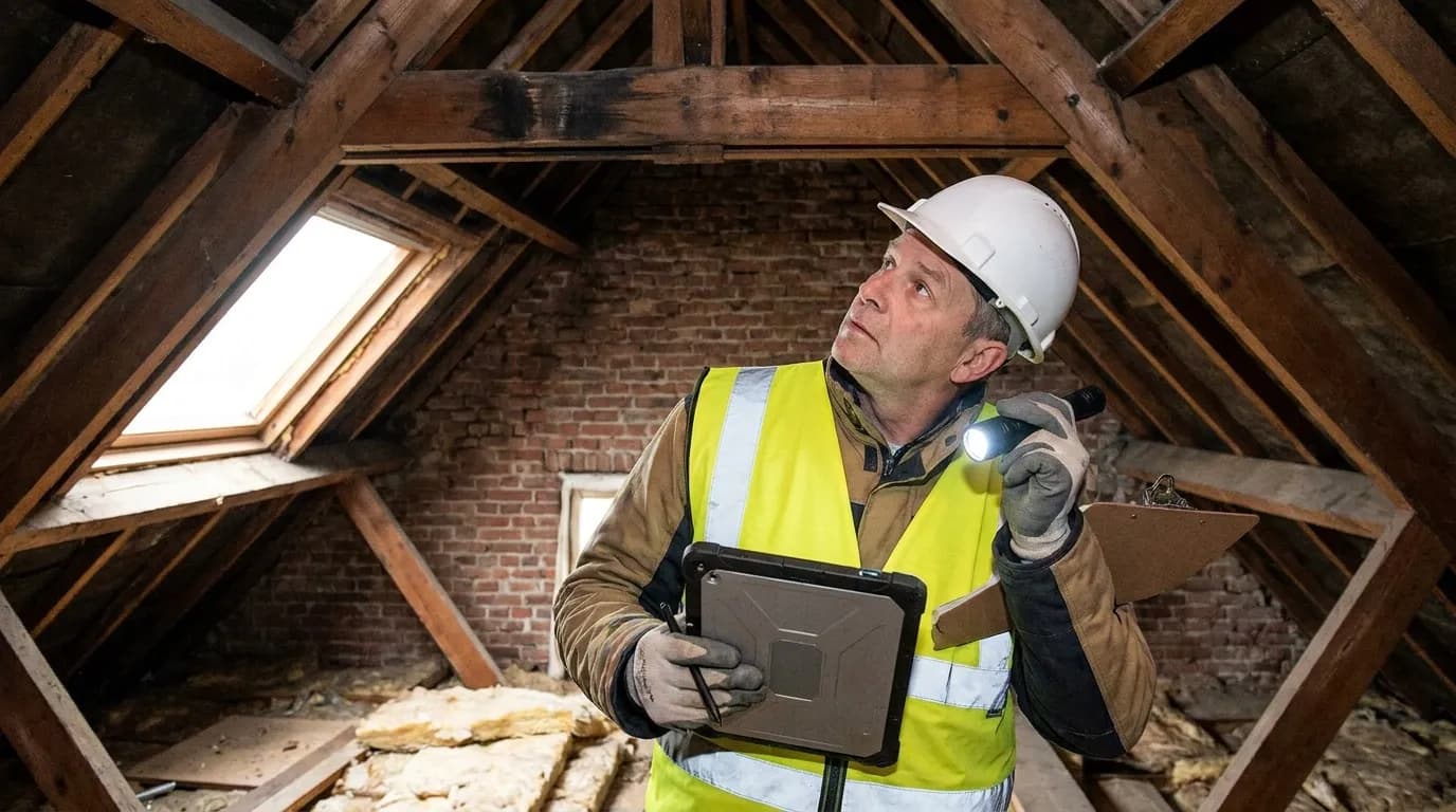 Inspecteur voert asbestinventarisatie uit